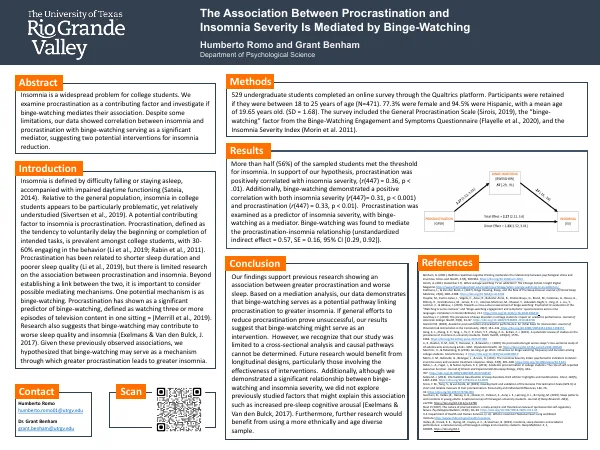 Poster thumbnail: The association between procrastination and insomnia severity is mediated by binge-watching